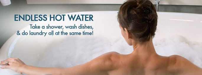 Endless hot water- take a shower, wash dishes & do laundry all at the same time-  Eccotemp indoor tankless water heater.